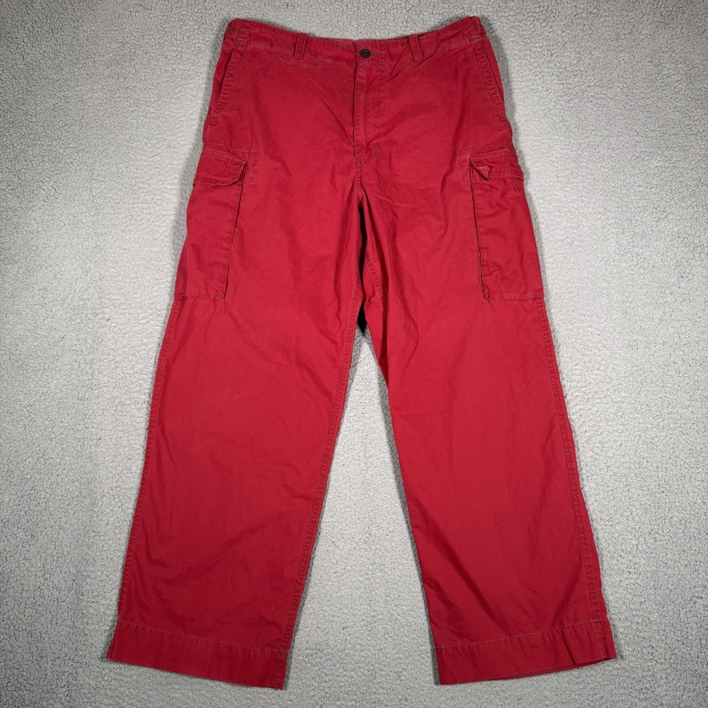 Abercrombie & Fitch Pants Mens XL 36x30 Red T-2083 Cargo Wide Leg Baggy Logo Y2K